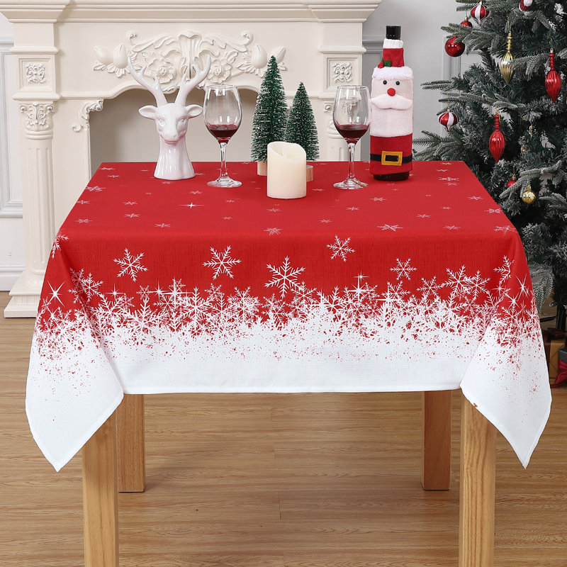 Waterproof Red Snowflake Christmas Tablecloth – 54x54 Inch Square – Wipeable, Spillproof, Washable, Holiday Table Cover for Dining Room, Kitchen, Indoor Outdoor Decor – (Germany)