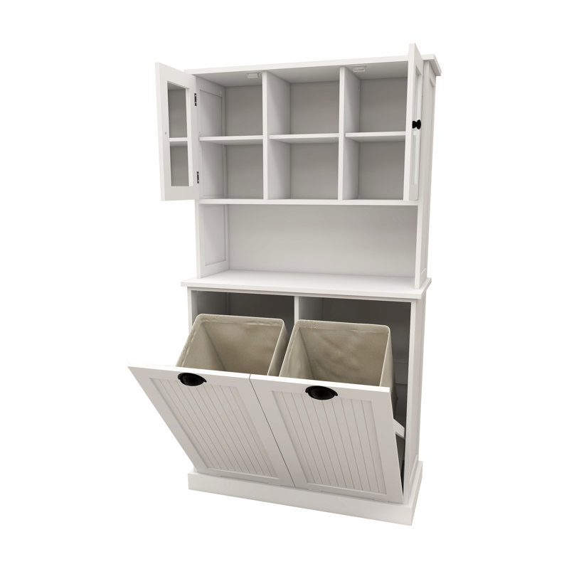 White Laundry Storage Cabinet With Adjustable Shelves And Frame Removable Bags - Finish, White