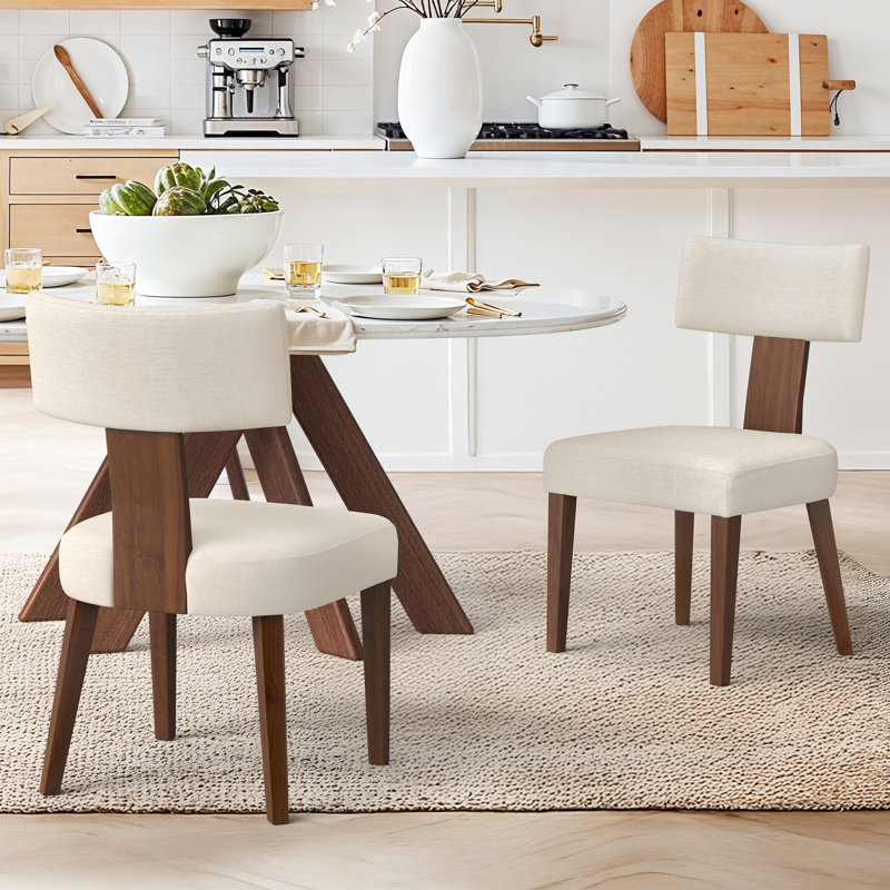 Duprey Elena Upholstered Dining Chairs with Solid Wood Frame, Linen Color, 2