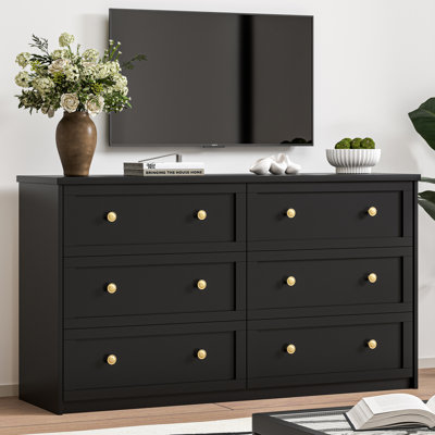 6 Drawers Dresser, 55.1" W Modern Chest Of Drawers With Large Storage Space For Bedroom, Living Room,Black