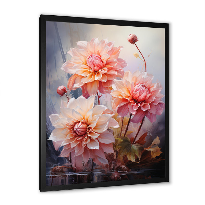 «Wilfrida Pink Dahlia Romantic Impression I» sur toile, Cadre photo noir, H 20 po x l 12 po x P 1 po