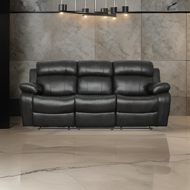 Canapé inclinable moderne en cuir avec porte-gobelet rabattable au centre, Noir