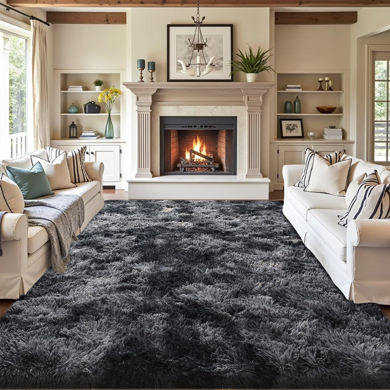 Dark gray shag area rug plush carpet, Rectangle 9' x 12'