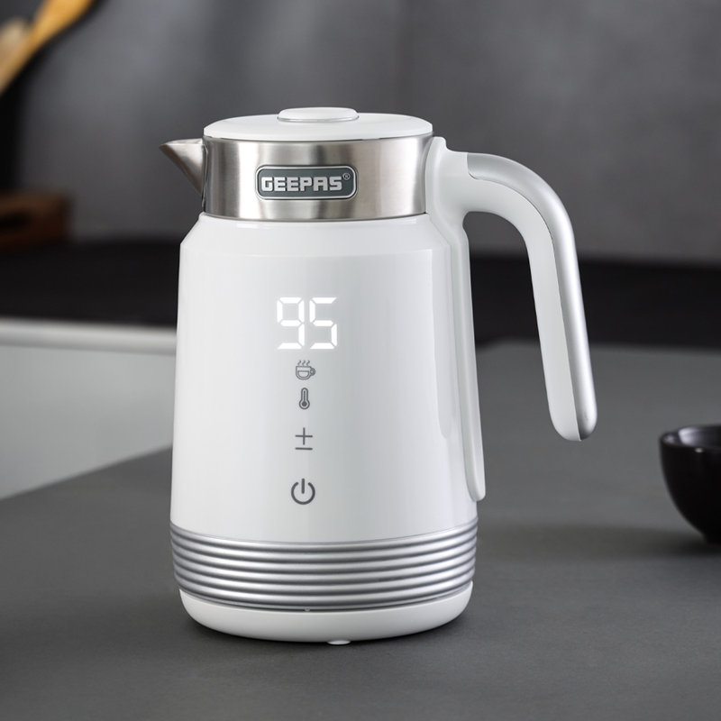 GEEPAS Digital Electric Kettle 1.7L Wifi Tuya Smart App Control Alexa Google Voice Compatible 2200W, Silver