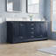 Meuble-lavabo de salle de bain en bois massif, 183 cm (L) x 87 cm (H), avec comptoir en marbre reconstitué blanc pur et double lavabo, bleu marine-781051225