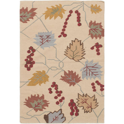 Tapis beige en laine beige 4 pi x 5 pi 10 po one-of-a-kind handwoven à tissage plat Hartville