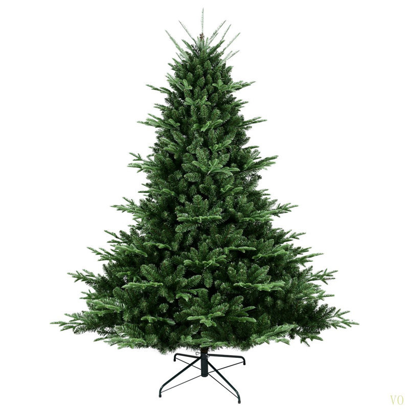 Arbre de Noël pleine forme de 8 pi avec 2673 pointes - aiguilles mixtes en PE / PVC, base large pour les grands espaces, structure à charnières pour une installation facile, support en métal pour un soutien solide