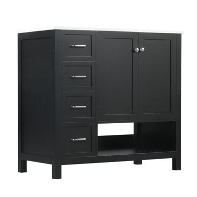 36" Bathroom Vanity With Sink Top, Bathroom Vanity Cabinet With Two Doors And Two Drawers, Solid Wood, Open Shelf, MDF Boards, One Package, Black