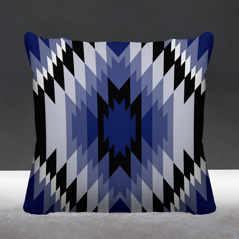Coussin décoratif intérieur / extérieur Juan Southwestern, L 15 po x H 15 po, Bleu marine
