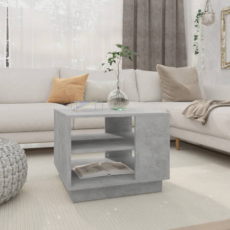 Glass End Table with Storage, 21.7"x21.7"x16.9", Concrete gray
