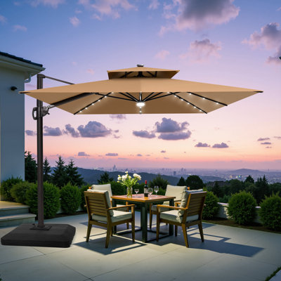  Parasol en porte-à-faux de patio 11 pi x 9 pi à DEL avec base lestée
