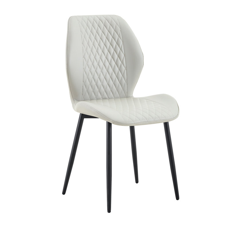Modern PU Leather Dining Chair, Ergonomic Upholstered Side Chair with Black Metal Legs, Light Gray (Set of 4), Light Grey