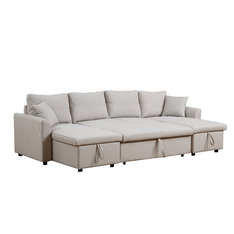 U-Shape Pull-Out Sleeper Sectional Sofa With Double Storage Spaces