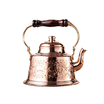ALFIQ Handcrafted Engraved Copper Teapot, Hammered Solid Copper Stovetop Tea Kettle, 1.5 L