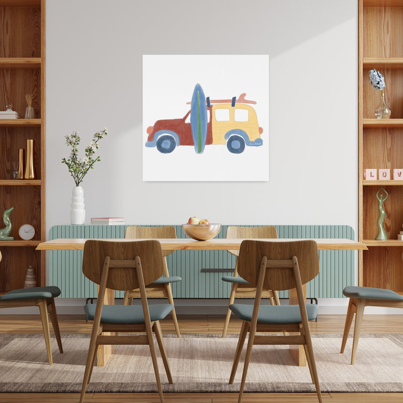 Retro Beach Surf Wagon Classic Playful Retro Coastal Wall Art Print 1 Piece Wrapped Canvas Wall Art, 91.44cm H x 91.44cm W