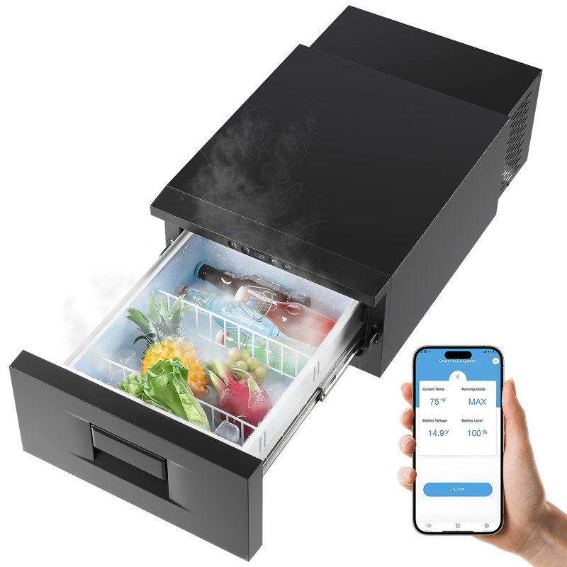 33QT Drawer 12V Car Fridge Freezer, APP Control Portable Refrigerator, -4℉~68℉Compressor Cooler, 12/24V DC, 30° Anti-Shake, 45dB Low Noise, Space-Saving Fridge for RV, Truck, SUV, Camping Travel