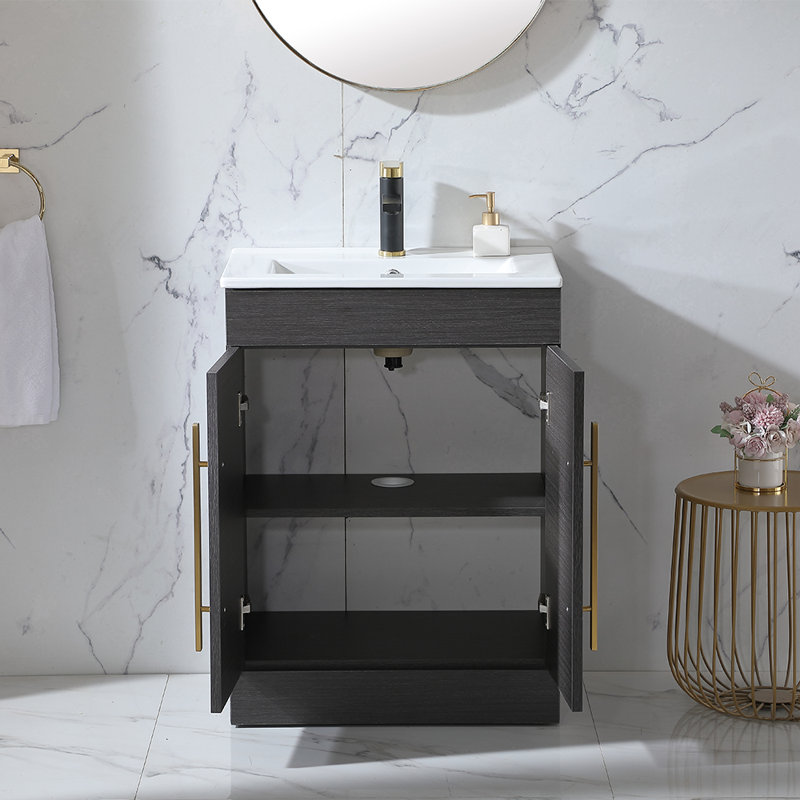 Kwamain 24" Modern Free-standing Single Bathroom Vanity With Ceramic Top