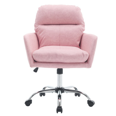 Adjustable Pink Office Chair, Pu Artificial Leather, Stable Structure, High - Density Foam Height Chair With Strength Metal Framework, Filled For Bedroom And Dressing Table, Comfortable , Stain ,