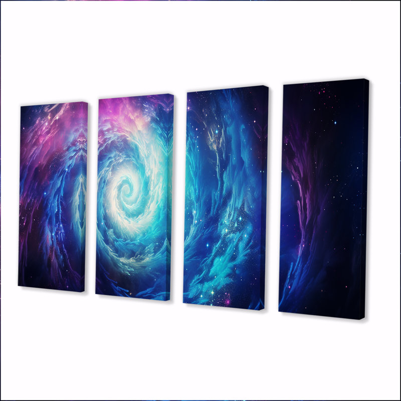«Blue Spiral Galaxy - Galaxies», ensemble de 4 décorations murales, H 32 po x l 64 po