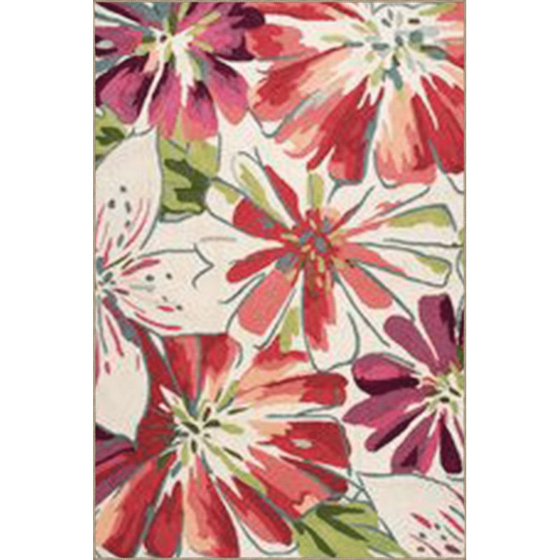 Tapis décoratif floral beige moderne et lavable à la machine, Rectangle 3 pi 3 po x 4 pi 11 po
