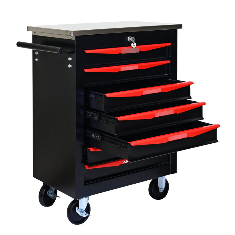 Chariot de rangement à roulettes avec 7 tiroirs et aspect noir et rouge - Élégant et polyvalent 7 chariots, Noir