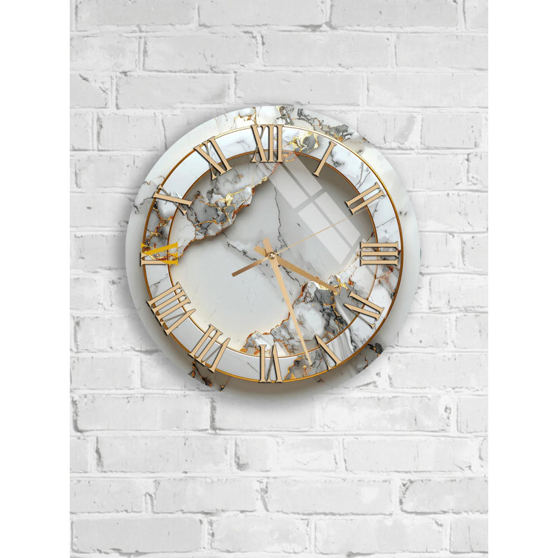 Horloge murale en verre trempé en marbre, horloge d'art moderne, décoration intérieure, horloge murale silencieuse, horloge de salon élégante
