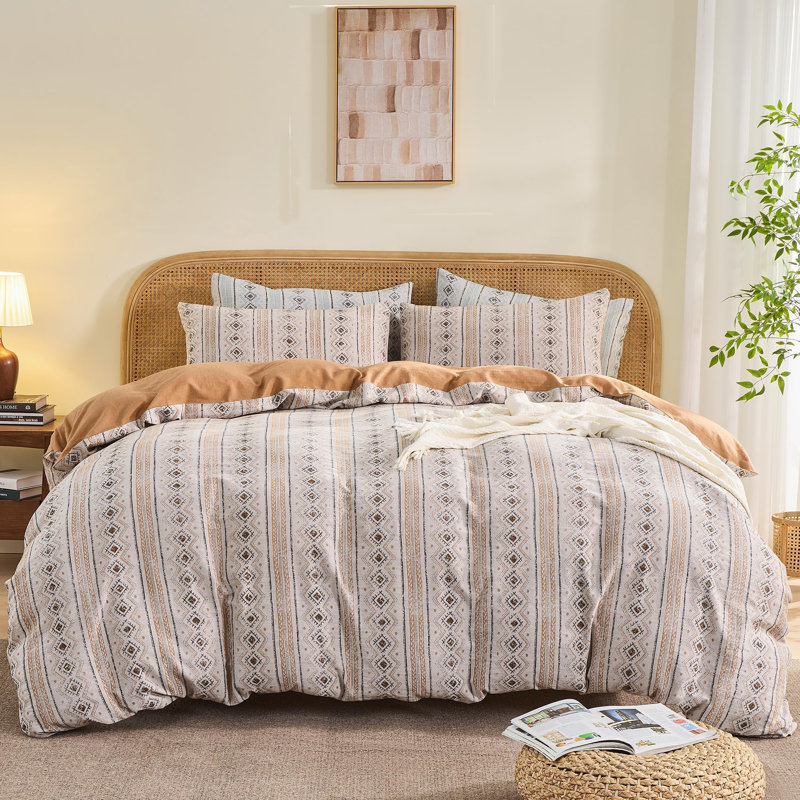 Ensemble de housse de couette 100% coton jacquard teint en coton, Brun bohème