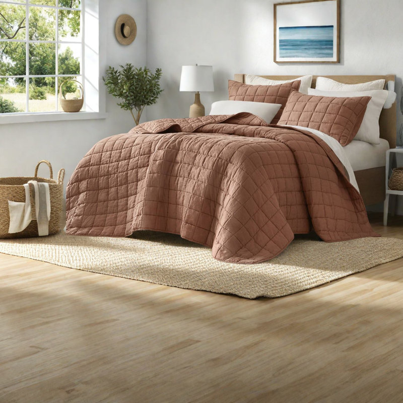 Ensemble de literie en lin 3 pièces de qualité supérieure, courtepointe respirante et taies décoratives pour chambres à coucher modernes