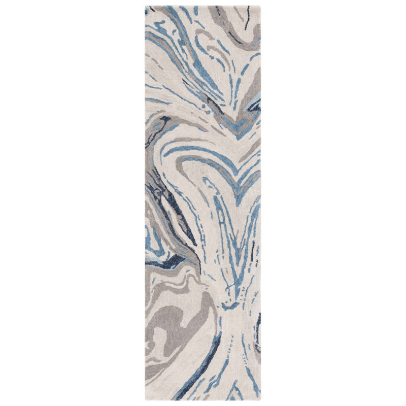 Soho Hand Tufted Wool/Cotton Abstract Rug in Blue/Gray, Runner 2'3" x 8'