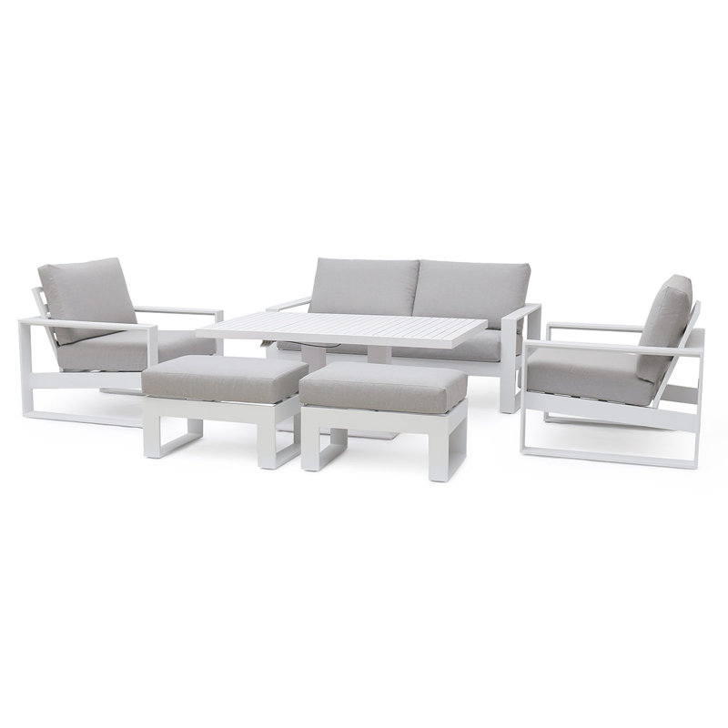 Hafza 2 Seat Aluminium Sofa Set - with Rising Table, Light Grey, 76cm H x 130cm W x 100cm D, White