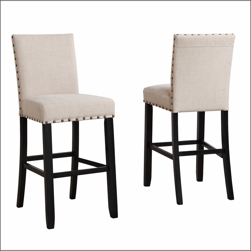 Fabric Bar Stools with Nailhead Trim, Set of 2, Tan