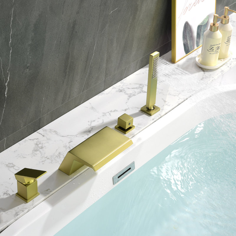 Robinet de baignoire à fixation sur le comptoir avec inverseur et douchette, Or brossé