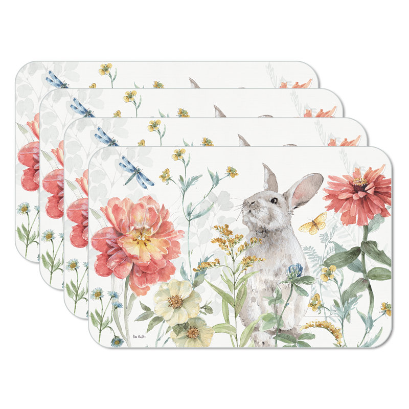 Spring Meadow Bunny 4-Pack Reversible Flexible Plastic Placemat