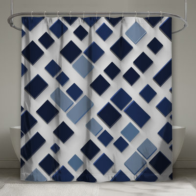 Blue Square Tiles Shower Curtains Extra Long