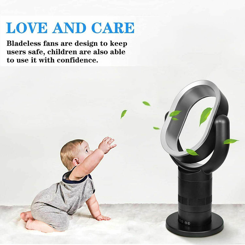 24-Inch Black Bladeless Oscillating Floor Fan with Remote