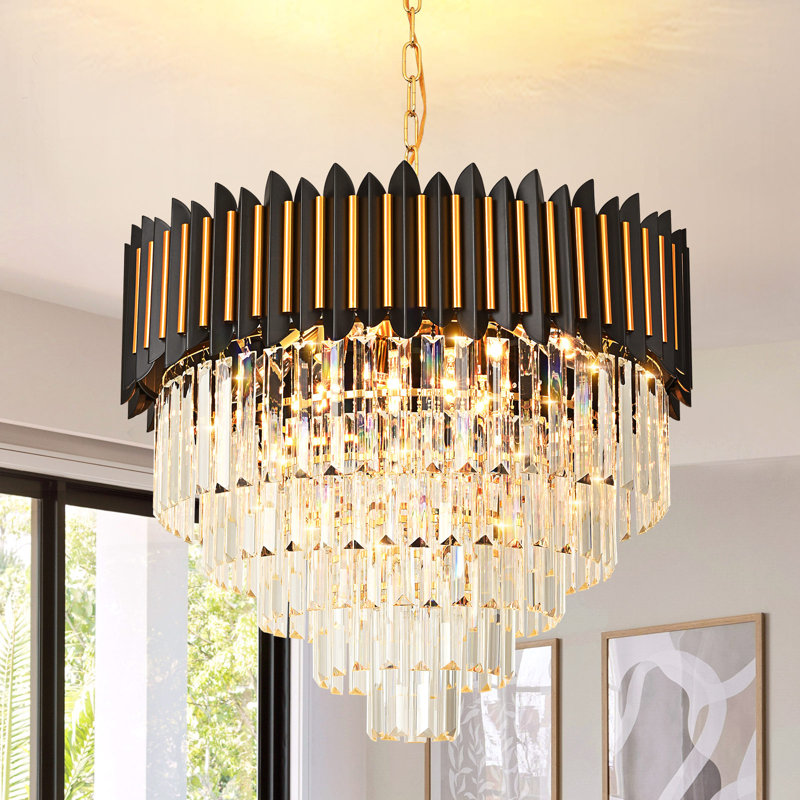 Light Tiered Chandelier With Crystal Accents, 56" H x 21.6" W x 21.6" D