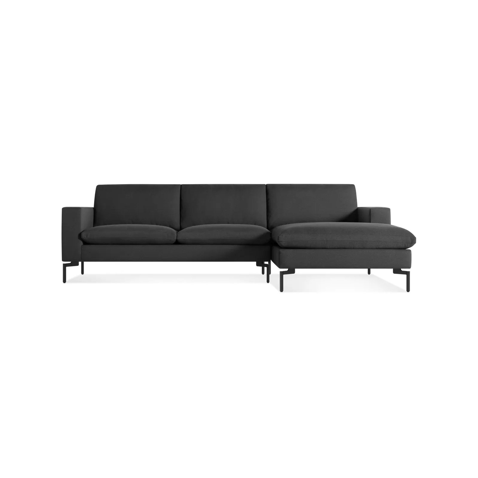 New Standard Upholstered Chaise L-Sectional, Right Hand Facing, Maharam Meld/Panda 100% Polyester, Black