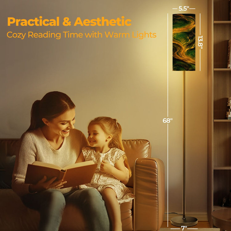  68.5" Standing Floor Lamp Luxury golden emerald Abstract gold line arts green emerald design for Dimmable Metal Pole Lamp with Linen Lampshade LED Bulb Included