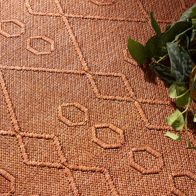Brenly Geometric Machine Washable Non Skid Indoor Area Rug - Orange, Rectangle 2' x 3'