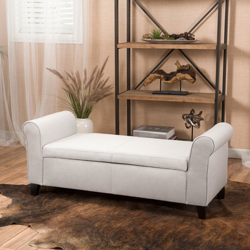 Banc de rangement rembourré Aisyah, Tissu gris clair