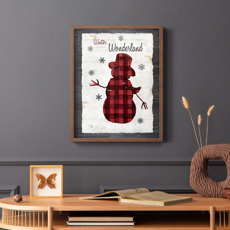 «Chequered Snowman II», reproduction encadrée - bois massif, H 10 po x l 8 po, Brun