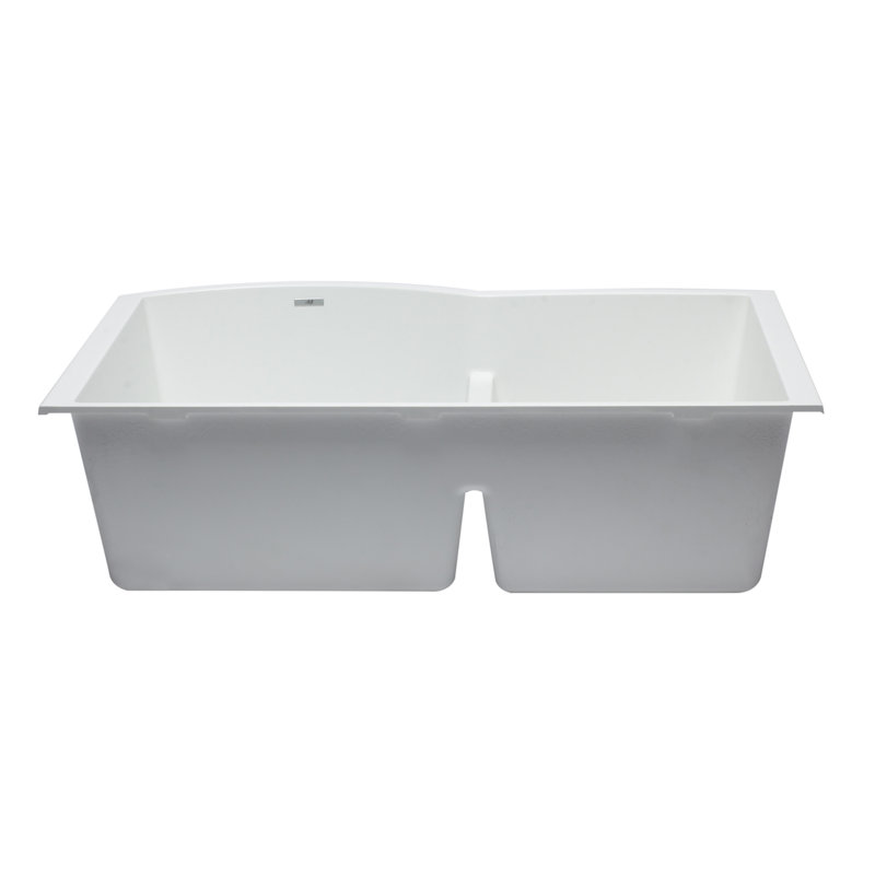 Évier de cuisine à double cuve en granite composite L 33 po x l 21 po, Blanc