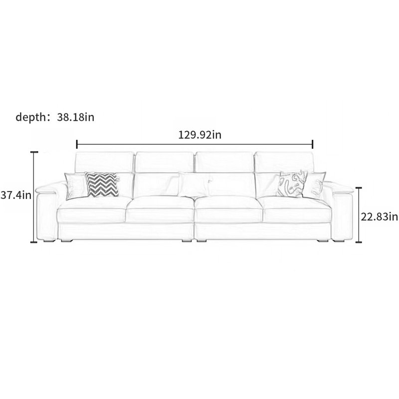 Canapé New Arm, H 37,4 po x l 129,92 po x P 38,18 po