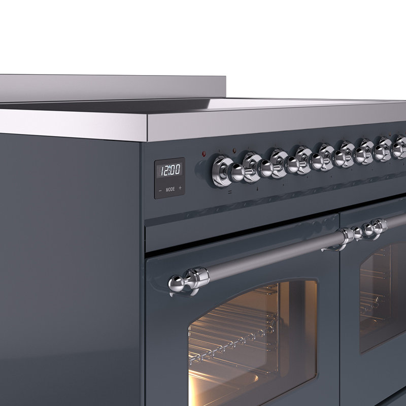 ILVE Nostalgie II Series 40 inch Induction Range with 6 Induction Elements (Glass Door), Blue Gray/Chrome