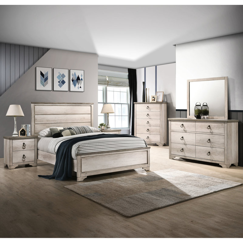 Cadre de lit double transitionnel en bois vieilli brun pour chambre à coucher, design moderne de chambre à coucher en bois flotté, finition