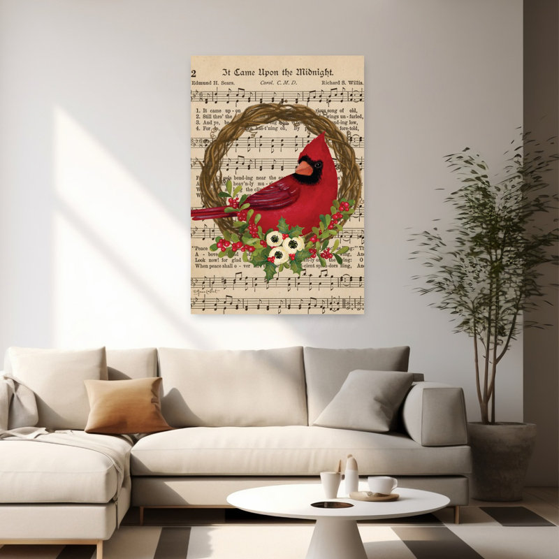 Cardinal Carols Wreath, art contemporain de fleurs d'hiver, H 60 po x l 40 po