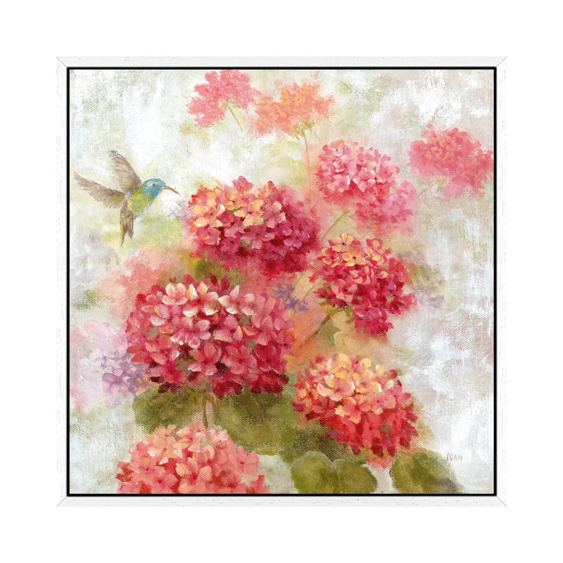 Hummingbird Garden I by Nan - Painting on Canvas, White Framed, 93.98 cm H x 93.98 cm W