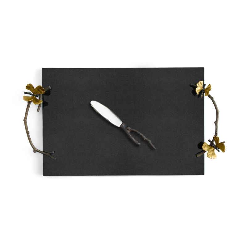 Butterfly Ginkgo Cheese Board with Knife, 3" H x 10" W x 18.5" L, Black