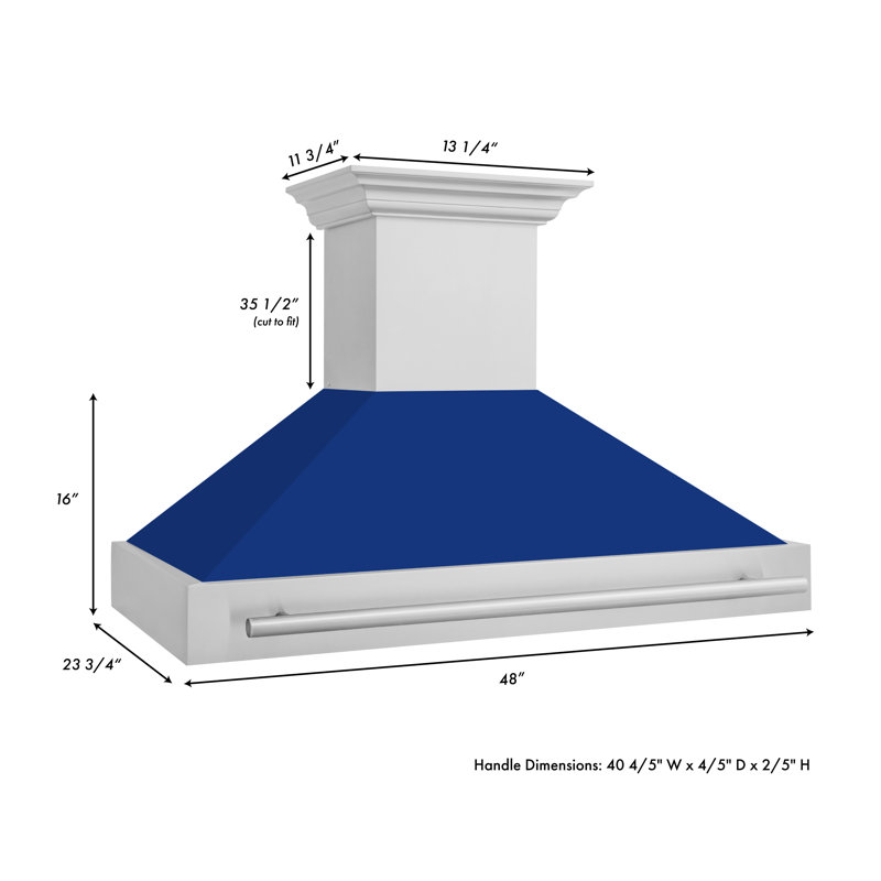 ZLINE 48" Fingerprint Resistant Stainless Steel Range Hood, Blue Gloss