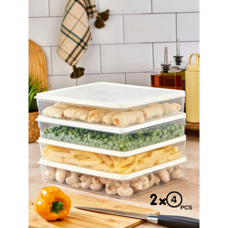 Ensemble de boîtes de rangement en plastique durable (8 pièces), blanc, 10,8 x 2,0 x 8,9 pouces | 100% lavable au lave-vaisselle | Idéal pour organiser la cuisine, le bureau et la maison | Conception élégante pour des solutions de rangement efficaces